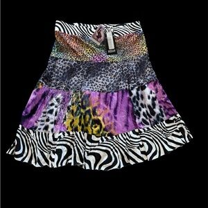 Kessley  Purple Yellow Animal Print A-Line lined cotton Skirt size L brand new